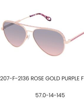 Fysh Sunglasses Aviator Ombré Pink Purple Lenses Rose Gold New